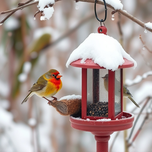 Winter garden scene with suet feeders