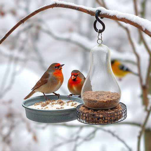 Winter garden scene with suet feeders