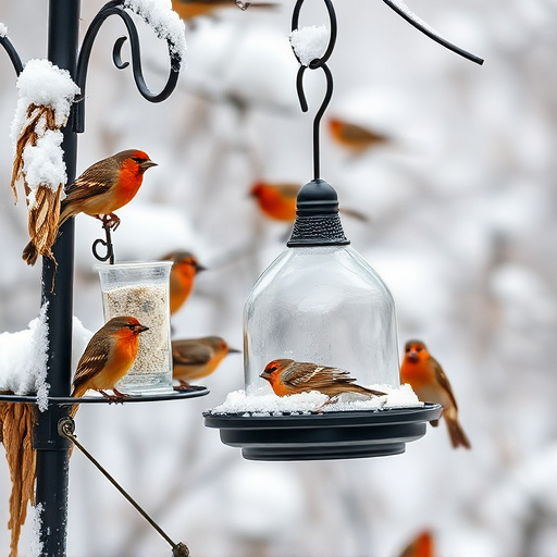 Winter garden scene with suet feeders