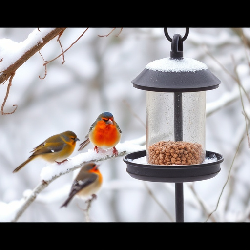 Winter garden scene with suet feeders