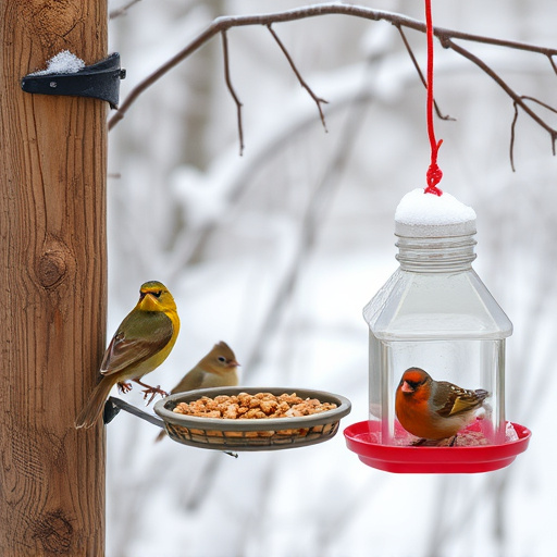 Winter garden scene with suet feeders