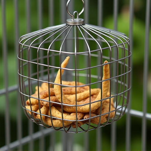 Wire cage feeder for mealworm snacks