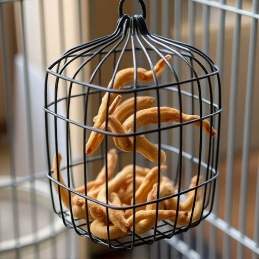 Wire cage feeder for mealworm snacks