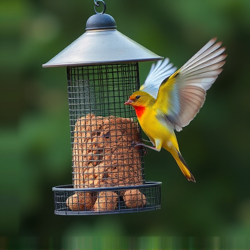 Wire mesh feeder deterring large birds
