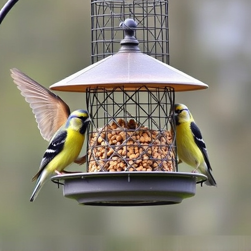 Wire mesh feeder deterring large birds