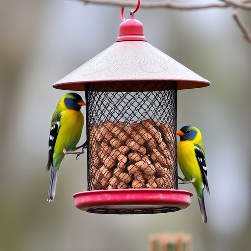Wire mesh feeder deterring large birds