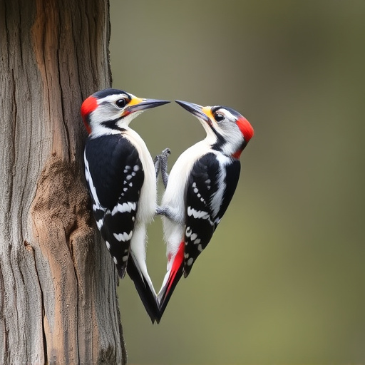 Woodpecker feeding on suet block