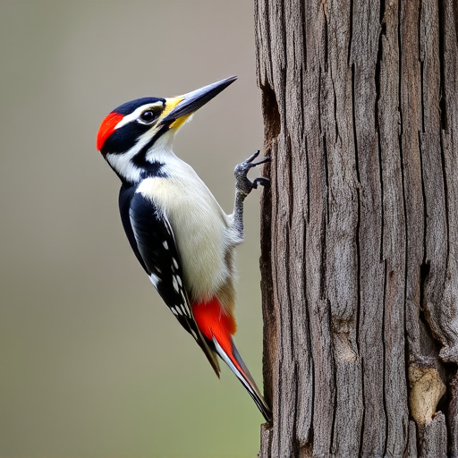 Woodpecker feeding on suet block