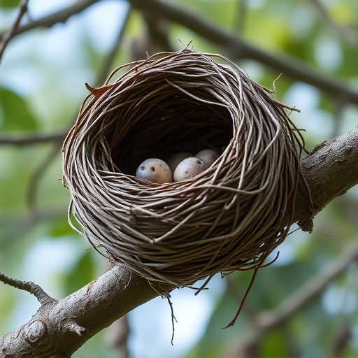 Worn-down nest on tree branch