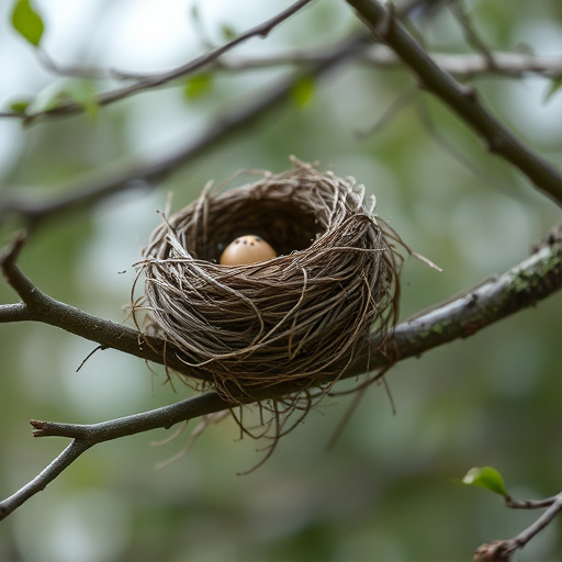 Worn-down nest on tree branch