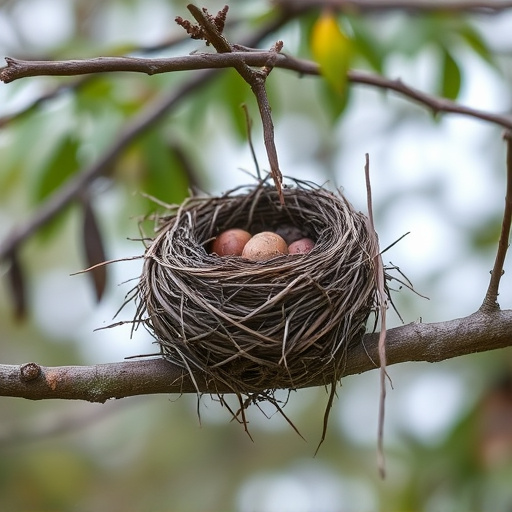Worn-down nest on tree branch