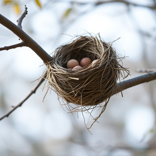 Worn-down nest on tree branch