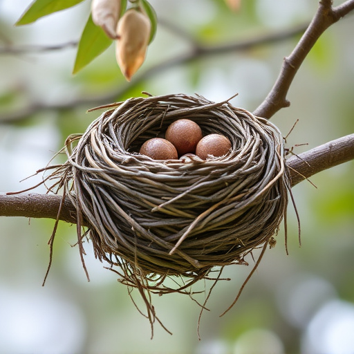 Worn-down nest on tree branch