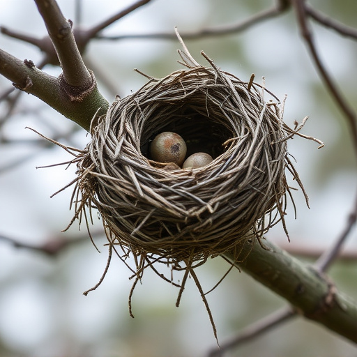 Worn-down nest on tree branch
