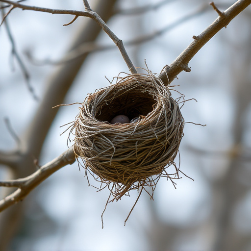 Worn-down nest on tree branch