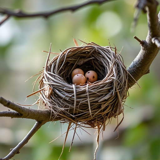 Worn-down nest on tree branch