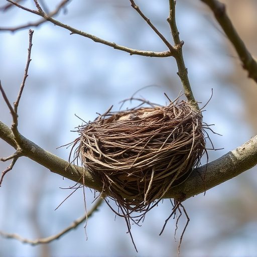 Worn-down nest on tree branch