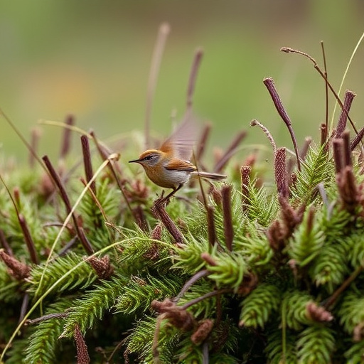 Wren flitting through dense hedgerow