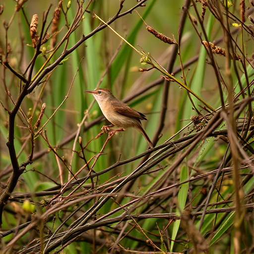 Wren flitting through dense hedgerow