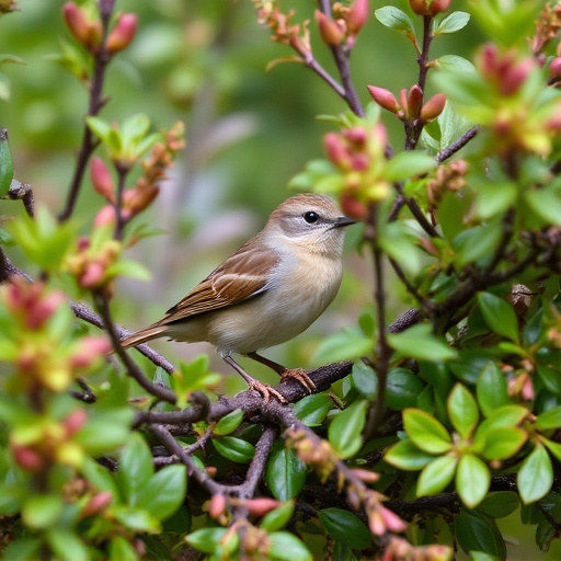 Wren nestled in dense garden shrub
