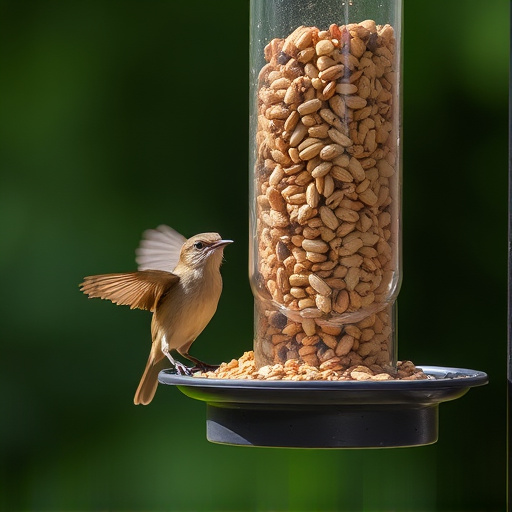 Wrens eating from hanging seed feeder