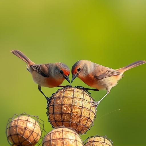 Wrens feeding on fat balls