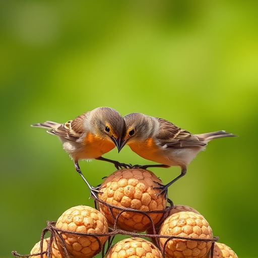 Wrens feeding on fat balls