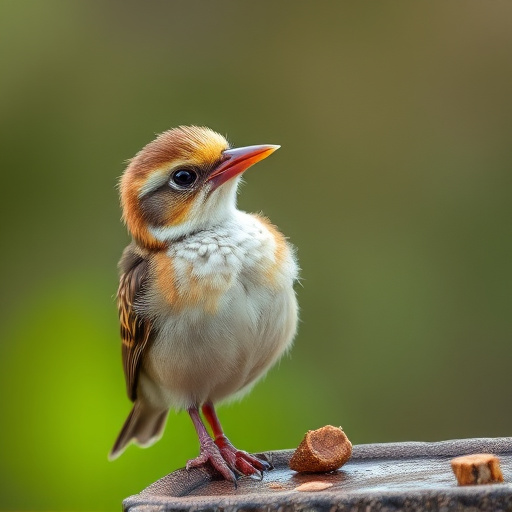 Young bird learning to eat independently