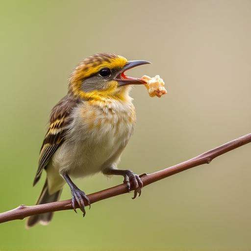 Young bird learning to eat independently
