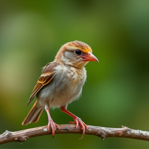 Young bird learning to eat independently