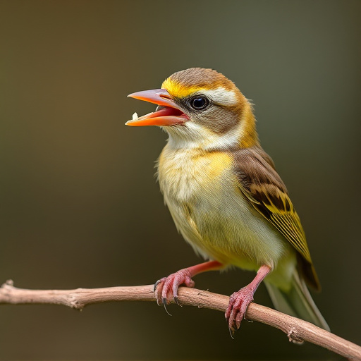 Young bird learning to eat independently