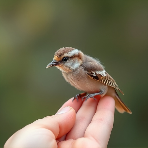 Young fledgling bird being hand-fed