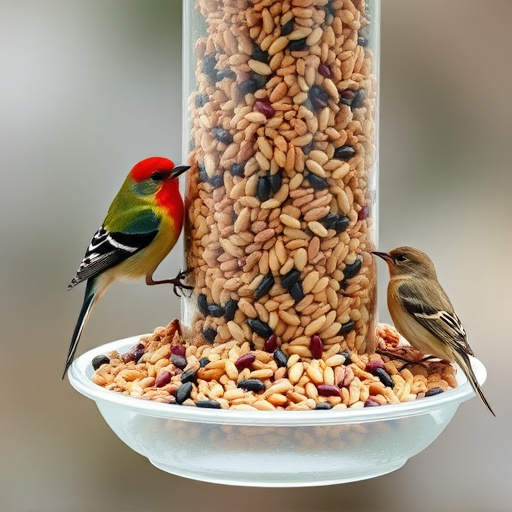 Assorted seeds in feeder for wild birds