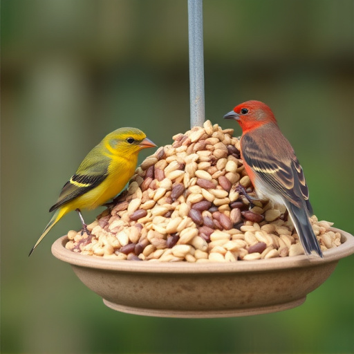 Assorted seeds in feeder for wild birds