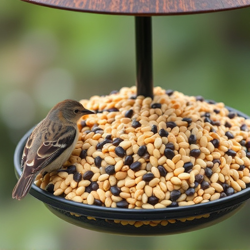 Assorted seeds in feeder for wild birds