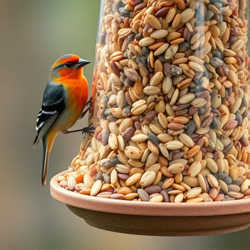 Assorted seeds in feeder for wild birds