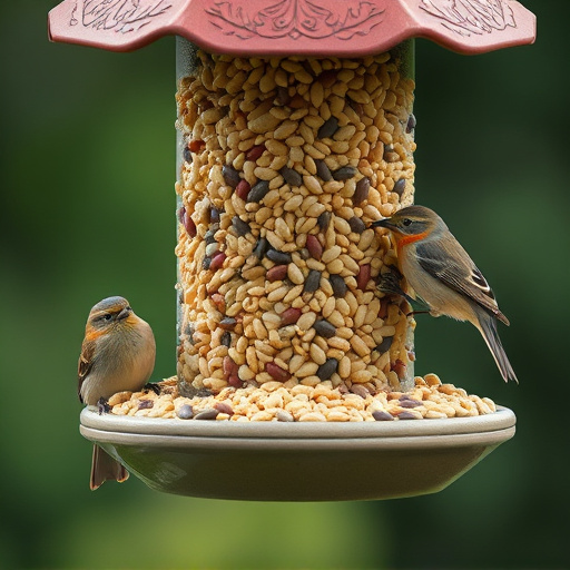 Assorted seeds in feeder for wild birds