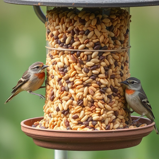 Assorted seeds in feeder for wild birds