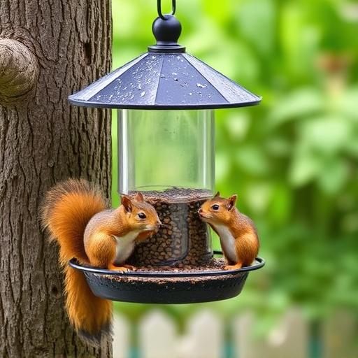 Backyard feeder protected from squirrel raids