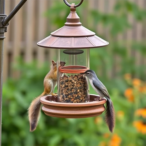 Backyard feeder protected from squirrel raids