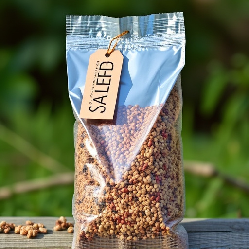 Bag of bird seed with delivery tag