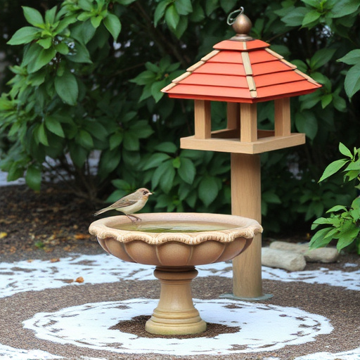 Bird bath beside bird feeder station