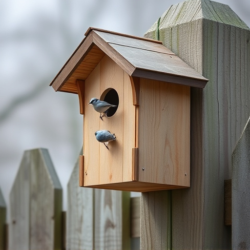 Bird box attached to fence post