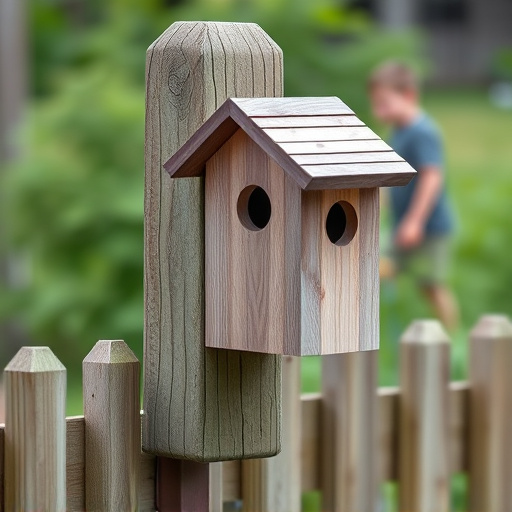 Bird box attached to fence post