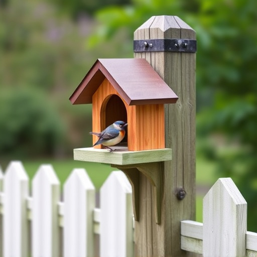 Bird box attached to fence post