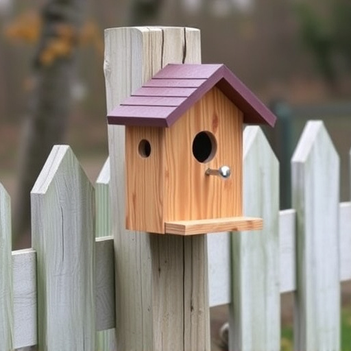 Bird box attached to fence post