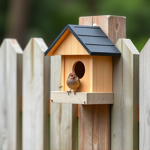 Bird box attached to fence post