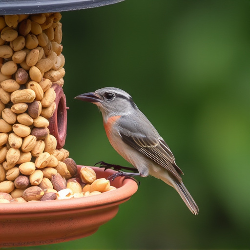 Bird eating peanuts from feeder