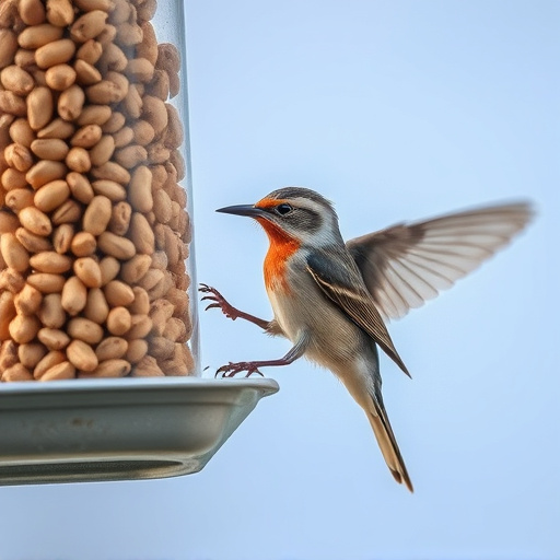 Bird eating peanuts from feeder