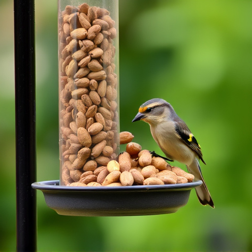 Bird feeder filled with peanuts outdoors